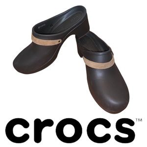 Crocs Black Clog Shoes With Brown Strap Womens Size 11